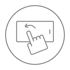 Finger touching smartphone line icon.