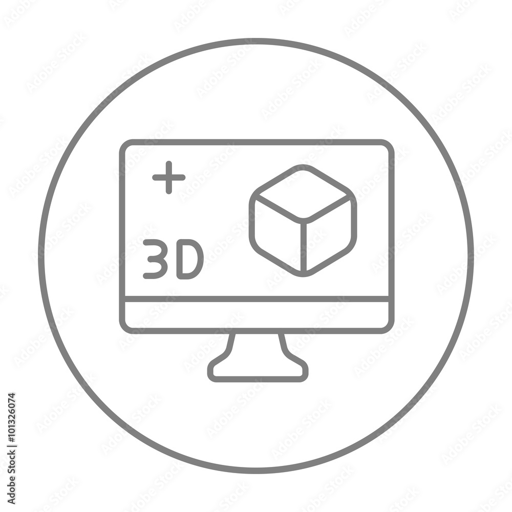 Poster computer monitor with 3d box line icon.