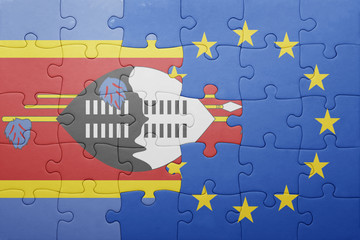 puzzle with the national flag of swaziland and european union