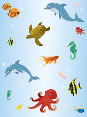 wallpaper with the image of underwater animals