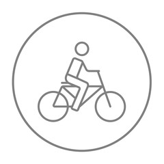 Fototapeta na wymiar Man riding bike line icon.