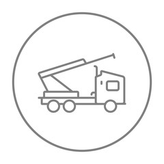 Machine with a crane and cradles line icon.