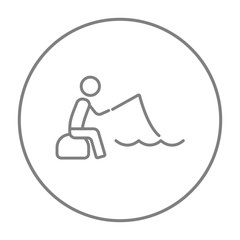 Fisherman sitting with rod line icon.