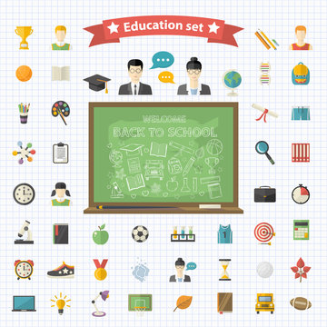 education big set in flat style