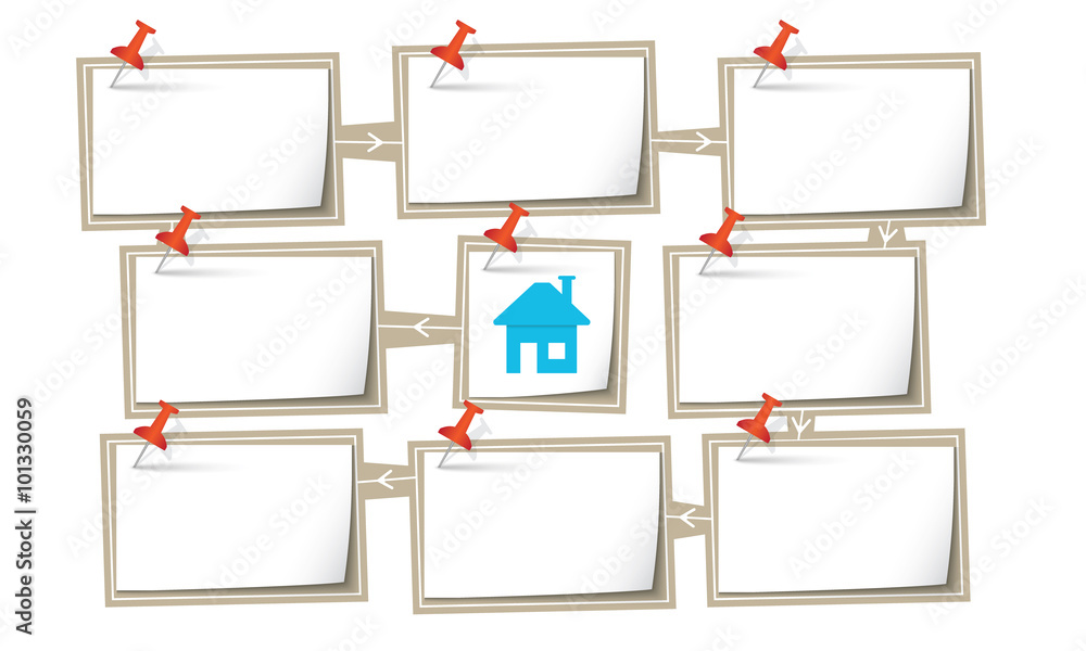 Poster nine abstract text boxes for your text and home icon