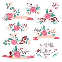 Vector set with vintage flowers