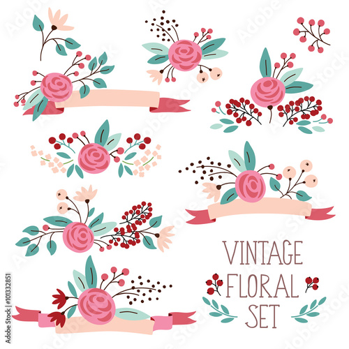 "Vector set with vintage flowers" Stock image and royalty-free vector