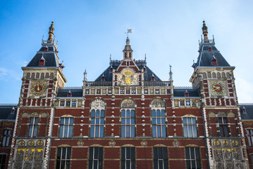 Amsterdam, Central Station, the facade of the main building