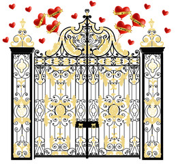 Kensington palace vector gate with hearts, home of duke and duchess of cambridge, royal love, valentines day