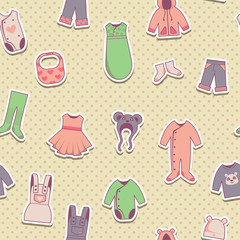 Seamless pattern with baby cloth icons