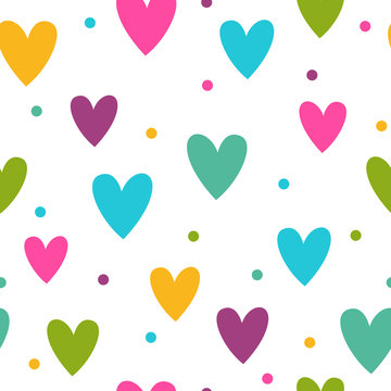 Seamless pattern with funny colorful hearts