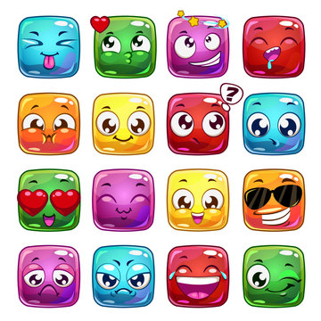 Funny cartoon square jelly characters