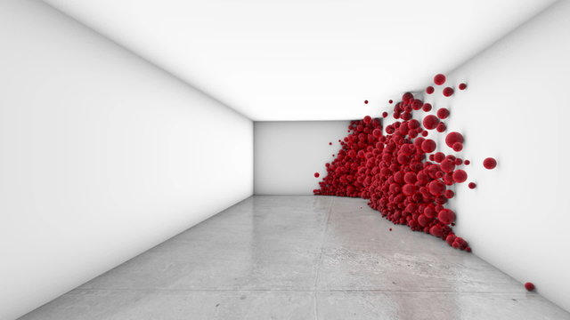 3d animation red balls in white gallery room HD 1080p 30fps 