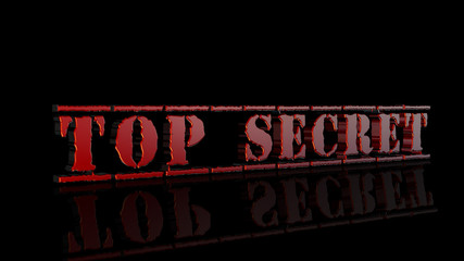 Top Secret in red, 3D stamp isolated on black background