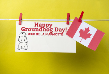 White envelope, cute face groundhog and text Happy Groundhog Day