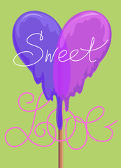 Cartoon Lollipop Valentines Day Greeting card. sweet love postcard (raster version)