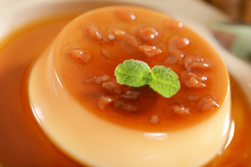 Panna cotta dessert with caramel sauce