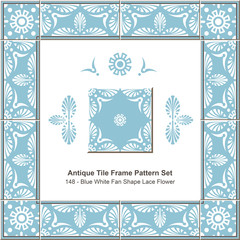 Antique tile frame pattern set_148 Blue White Fan Shape Lace Flo
