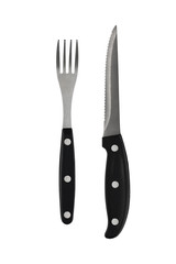 Modern, elegant fork and knife isolated on white