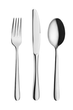 Modern, elegant fork, spoon and knife isolated on white