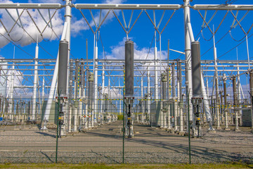 Fototapeta premium Brand new high voltage Power substation