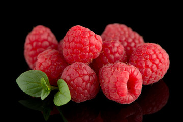 Raspberries with leaves