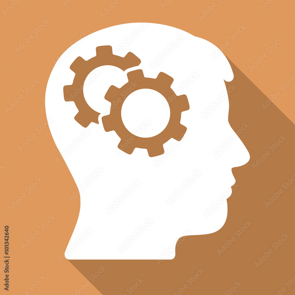 Poster intellect vector icon. style is a flat white symbol with long shadow on a colored square.