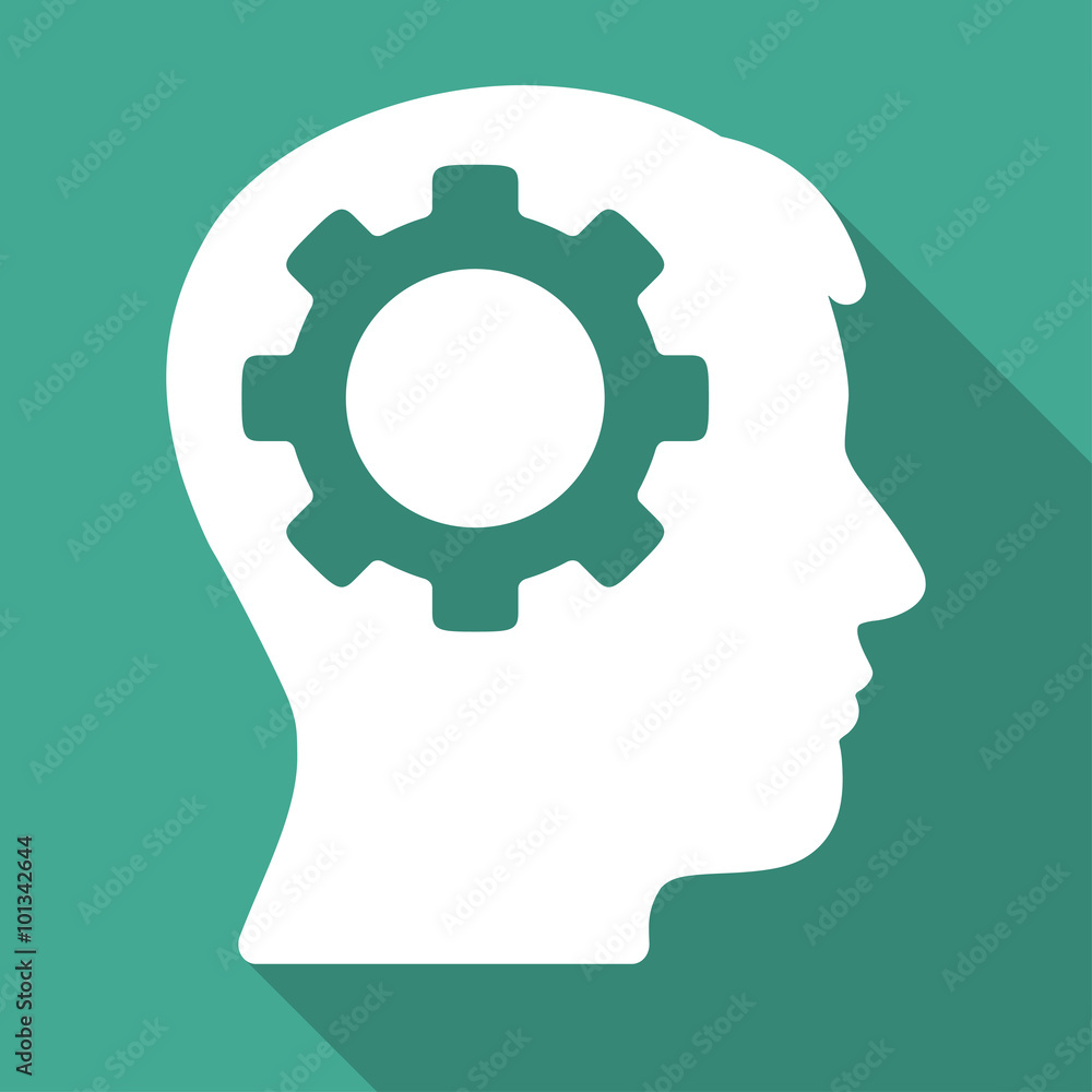 Poster intellect vector icon. style is a flat white symbol with long shadow on a colored square.