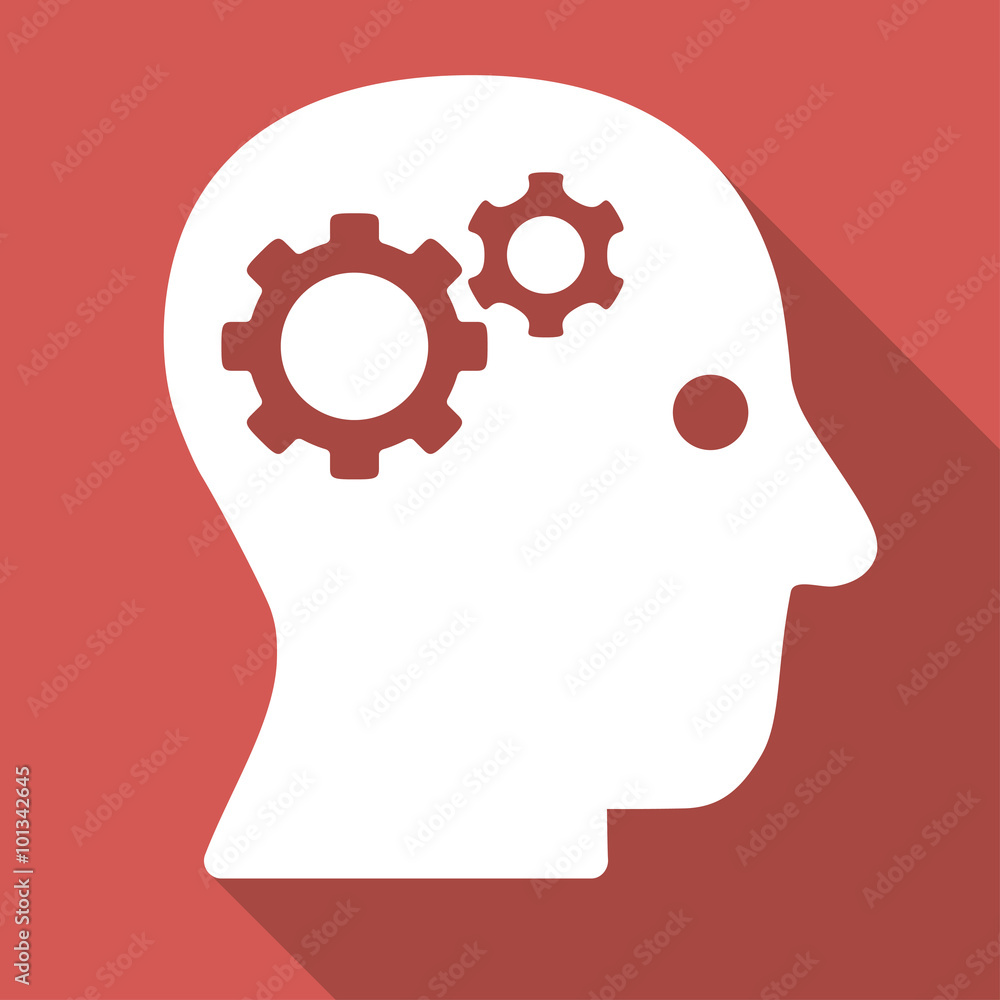 Poster intellect vector icon. style is a flat white symbol with long shadow on a colored square.