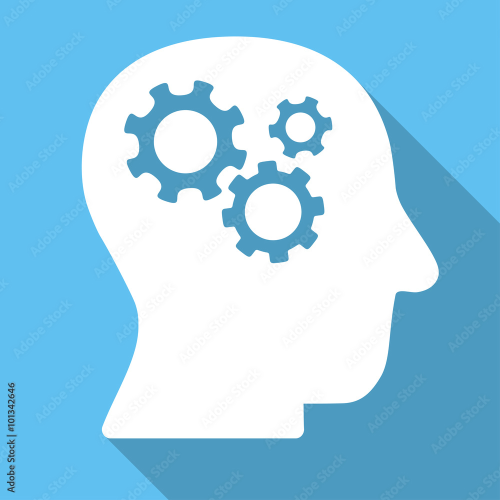 Poster intellect vector icon. style is a flat white symbol with long shadow on a colored square.