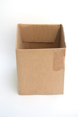 Open cardboard packaging box on white background