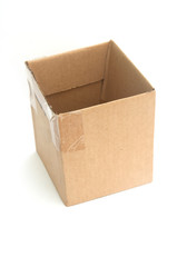 Open cardboard packaging box on white background