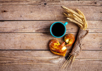 Delicious pastries for Breakfast with coffee. Morning, drinks, f