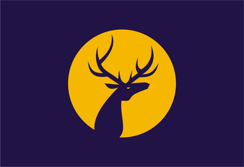 Circle Deer Head Moon Logo Vector