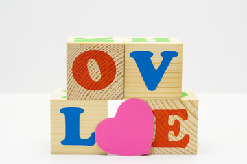 Wood cube with inscription LOVE