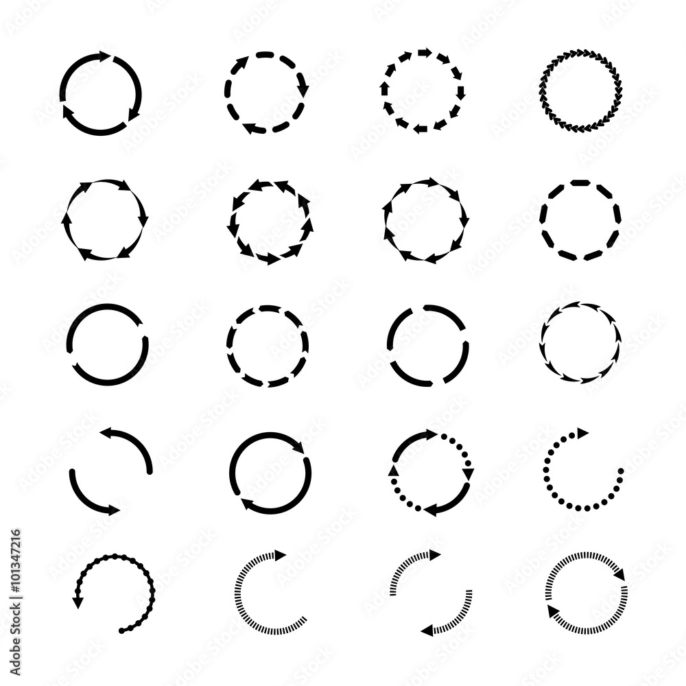 Poster circle arrows icons set. reload rotation web signs collection. refresh rotation, ui reset, repeat lo
