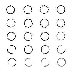 Circle arrows icons set. Reload rotation web signs collection. Refresh rotation, ui reset, repeat loop, circular spin, synchronize vector illustration