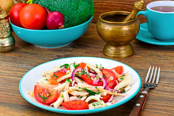 Salad with Squid, Tomato, Red Onion, Vegetable Oil