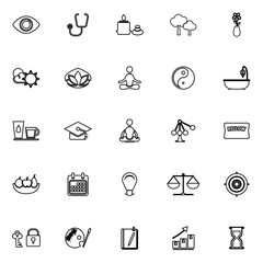 Meditation line icons on white background