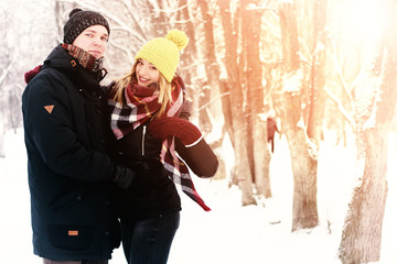 couple in love street winter sun