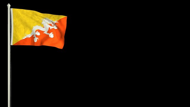 Bhutanese flag waving in the wind with PNG alpha channel for easy project implementation.