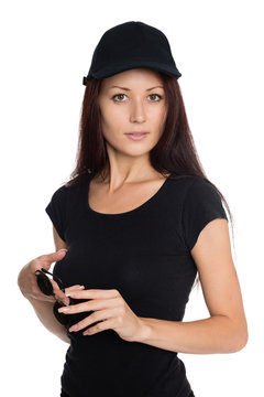Beautiful Young Woman In A Black Baseball Cap