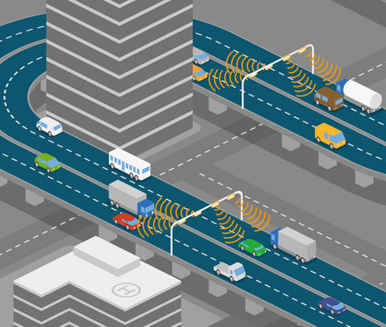 overhead road and highway communication system, vector illustration