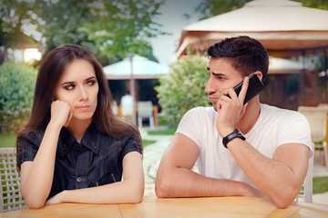 Angry Girl Listening to Her Boyfriend Talking on The Phone