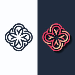 Vector flower, multicolor shape and monochromatic one.