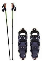 Rolgordijnen Snowshoes and trekking poles isolated on white background © lilkin