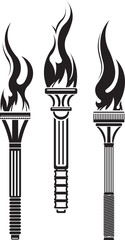 Set of 3 decorative black vector torches