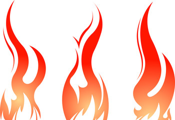 Set of 3 vector colorful fires isolated on a white.