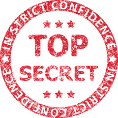 Top secret red rubber stamp with caption IN STRICT CONFIDENCE