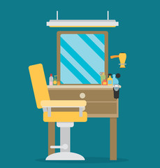 Flat barbershop. Interior and equipment icons. 